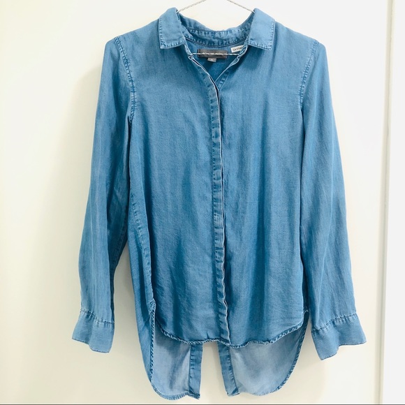 Denim-like Button Down with Back Button Detailing - Picture 2 of 5